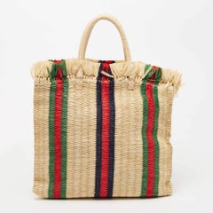 Gucci Natural/Multicolor Woven Straw Cestino Tote