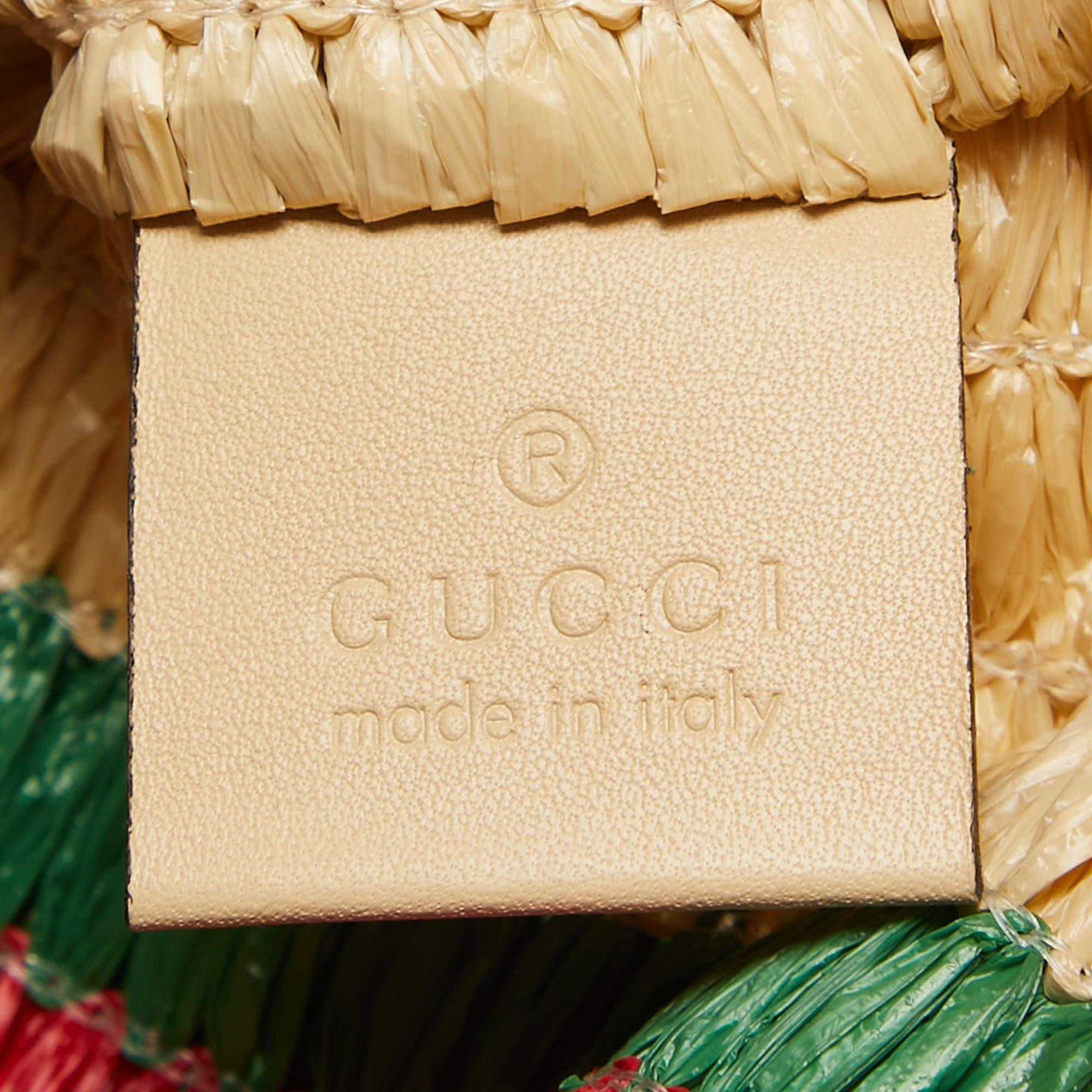 Gucci Natural/Multicolor Woven Straw Cestino Tote 4