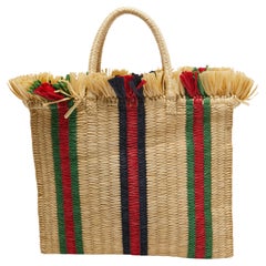 Gucci Natural/Multicolor Woven Straw Cestino Tote