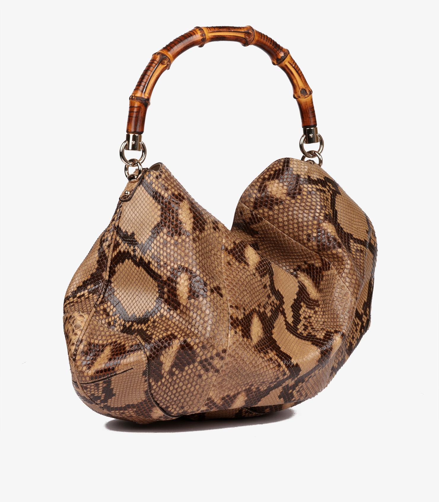 Brown Gucci Natural Python Leather Vintage Peggy Bamboo Hobo Bag