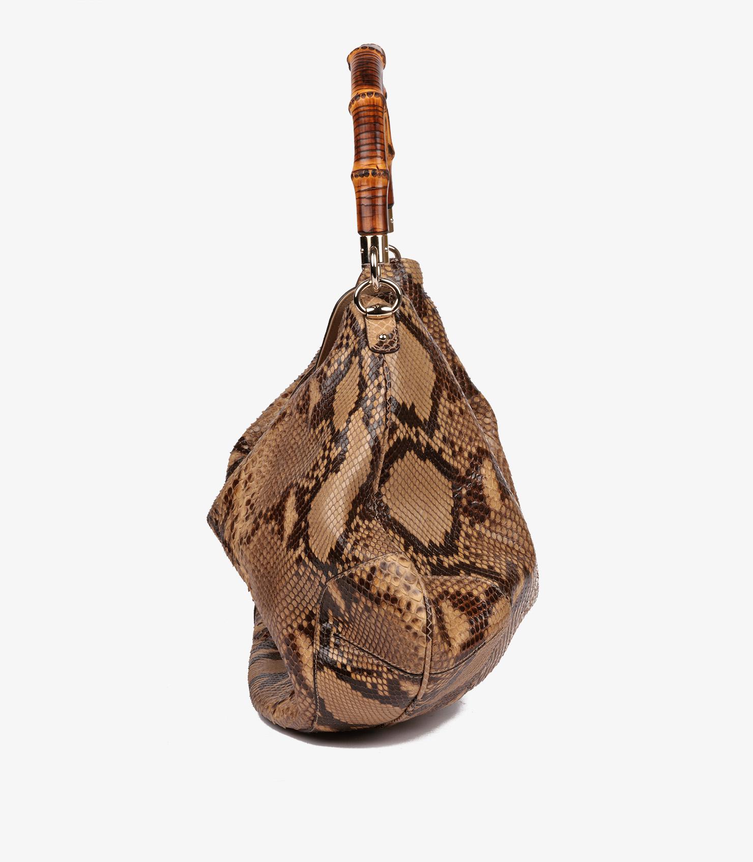 Gucci Natural Python Leather Vintage Peggy Bamboo Hobo Bag In Excellent Condition In Bishop's Stortford, Hertfordshire