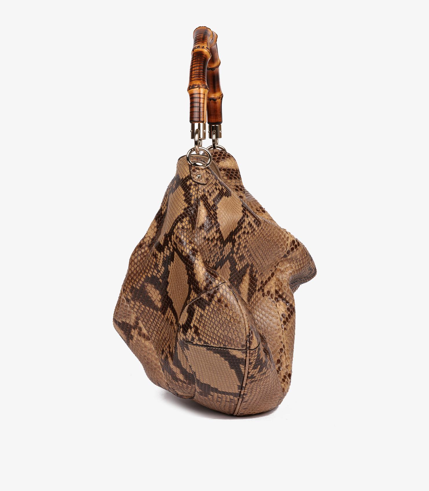 Women's or Men's Gucci Natural Python Leather Vintage Peggy Bamboo Hobo Bag