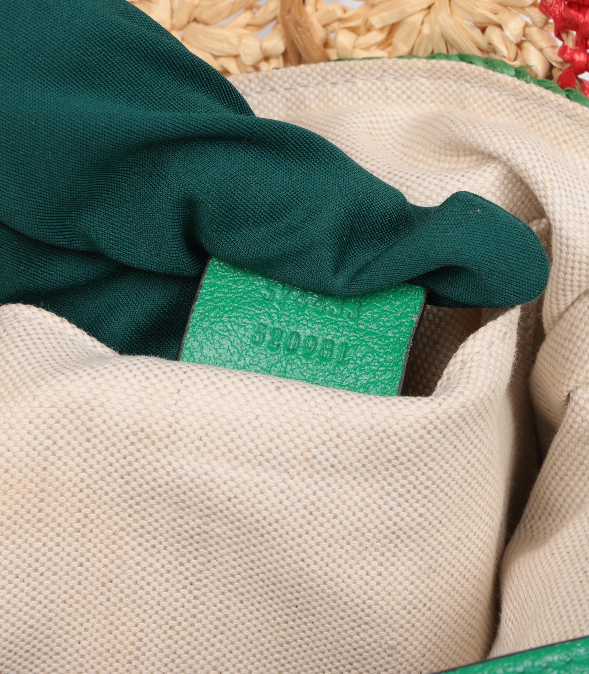 Gucci Natural, Red, Green Raffia & Calfskin Leather Small GG Marmont 5