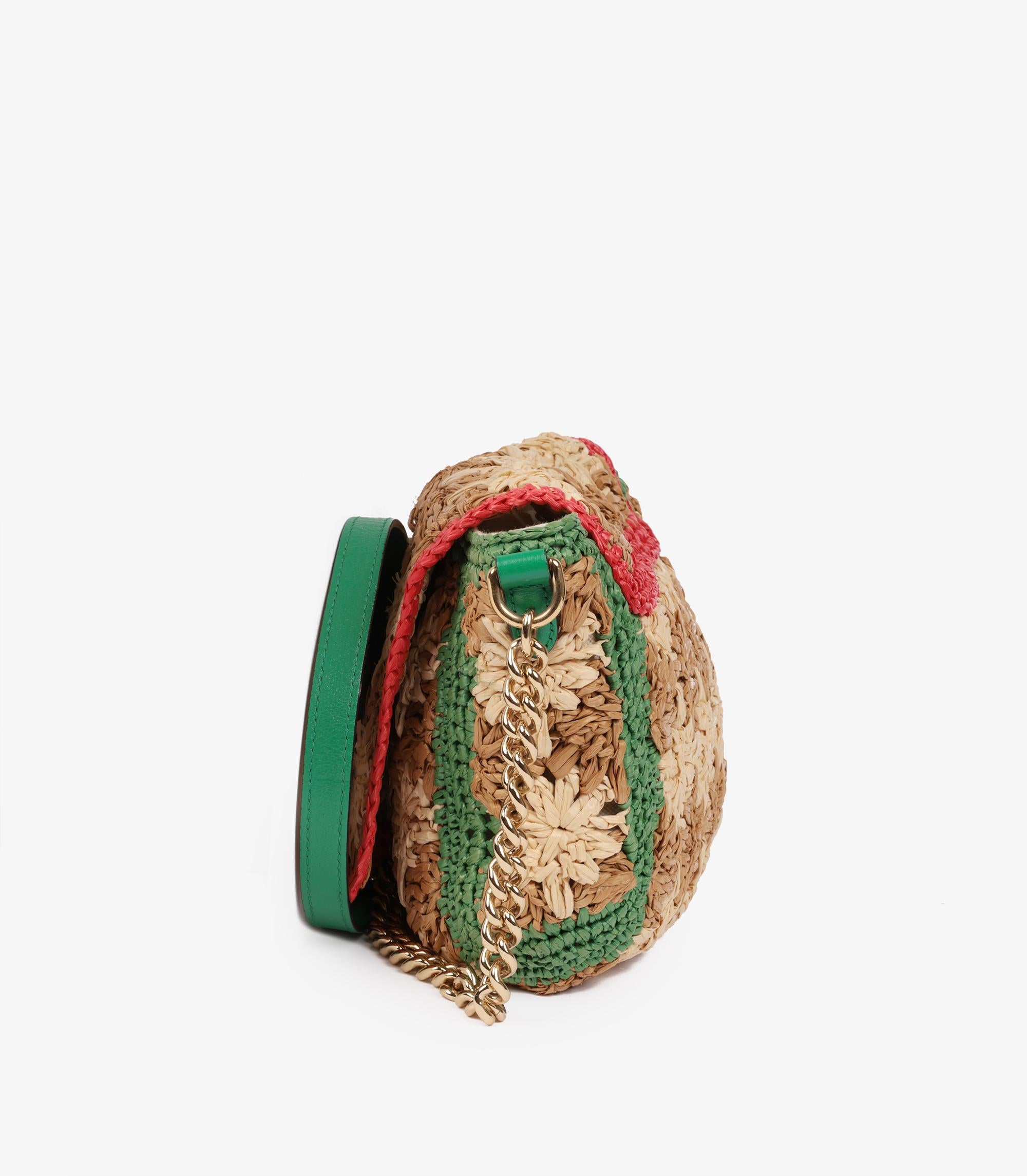 Women's or Men's Gucci Natural, Red, Green Raffia & Calfskin Leather Small GG Marmont