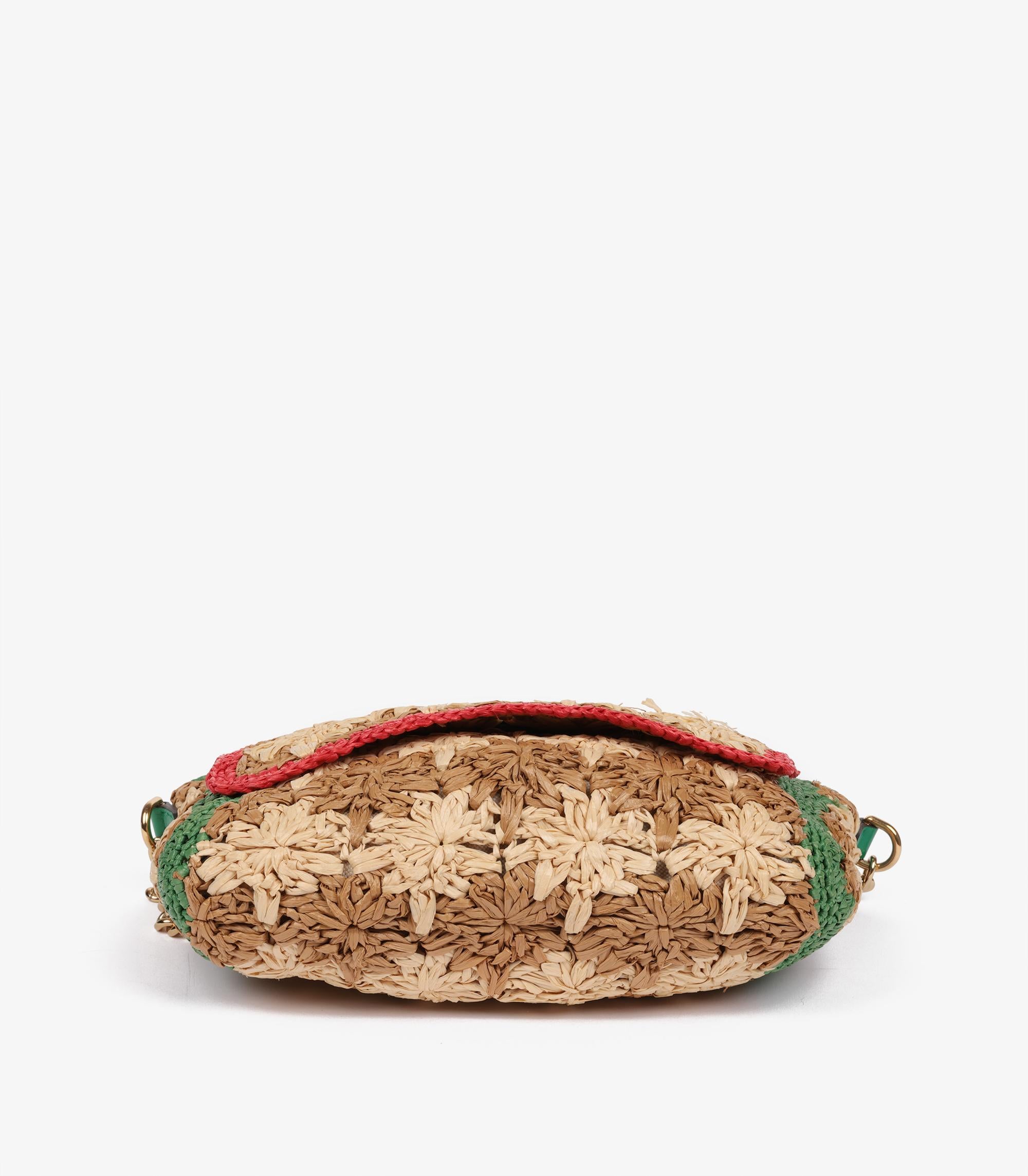 Gucci Natural, Red, Green Raffia & Calfskin Leather Small GG Marmont 2