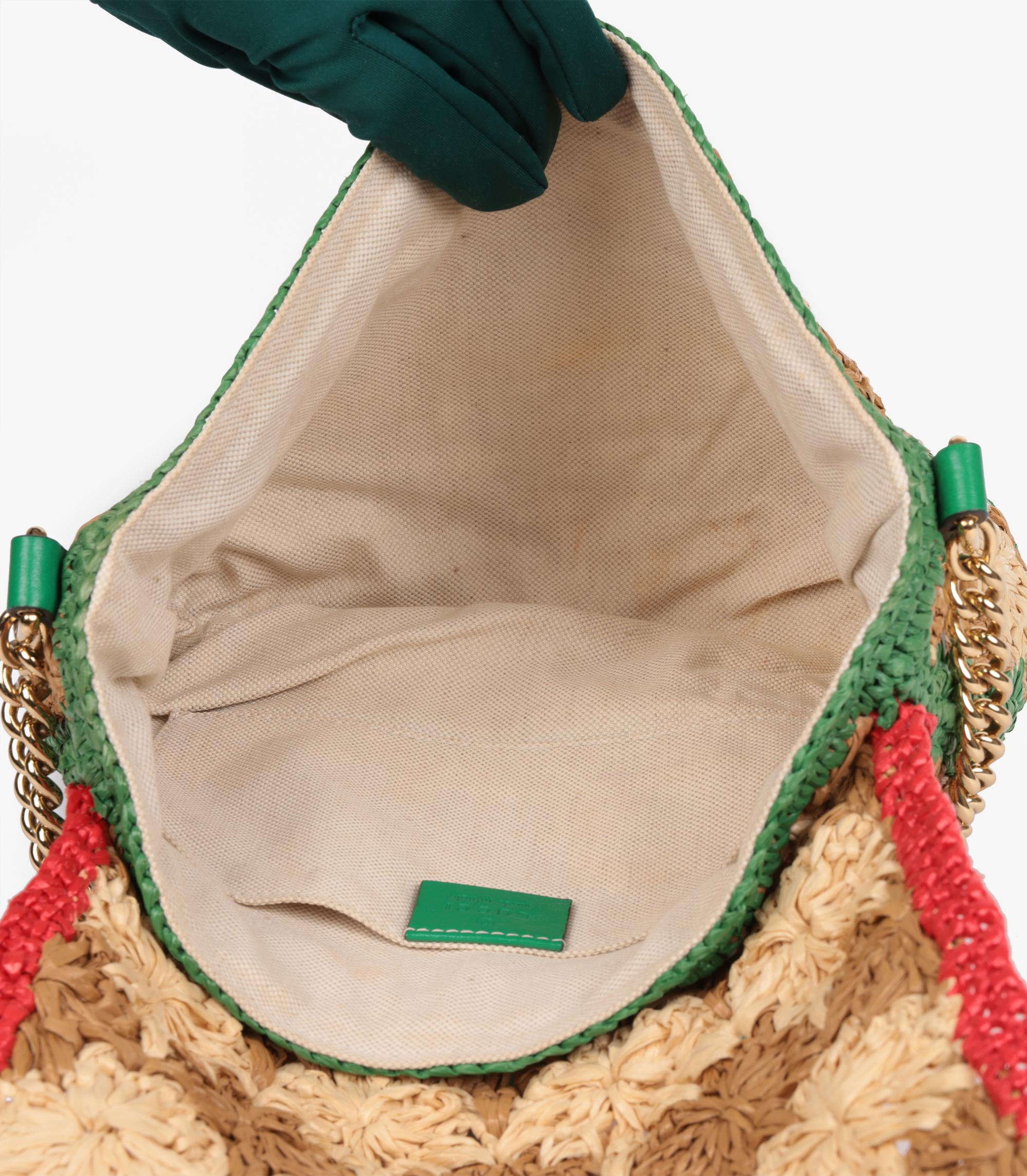 Gucci Natural, Red, Green Raffia & Calfskin Leather Small GG Marmont 3
