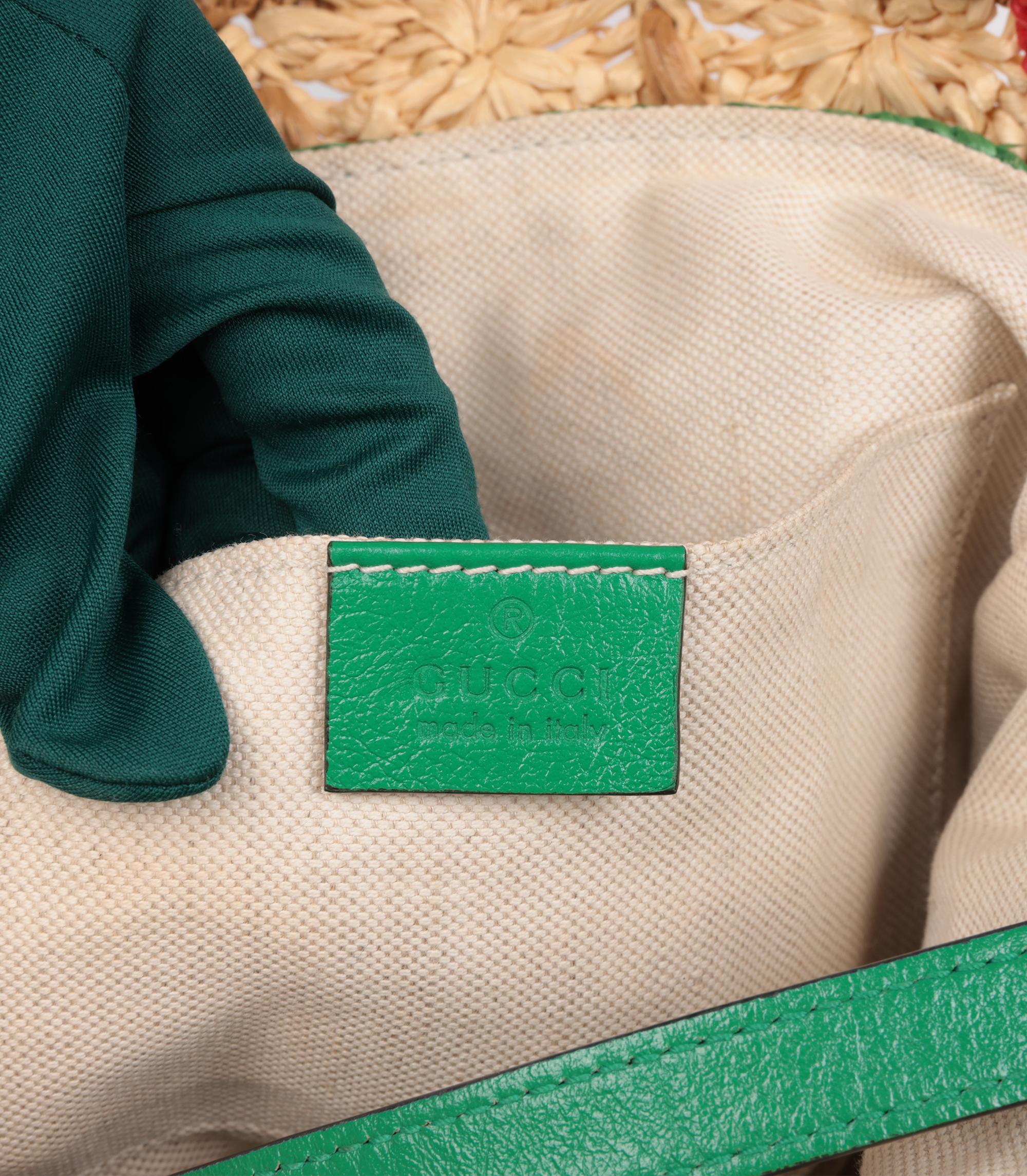 Gucci Natural, Red, Green Raffia & Calfskin Leather Small GG Marmont 4