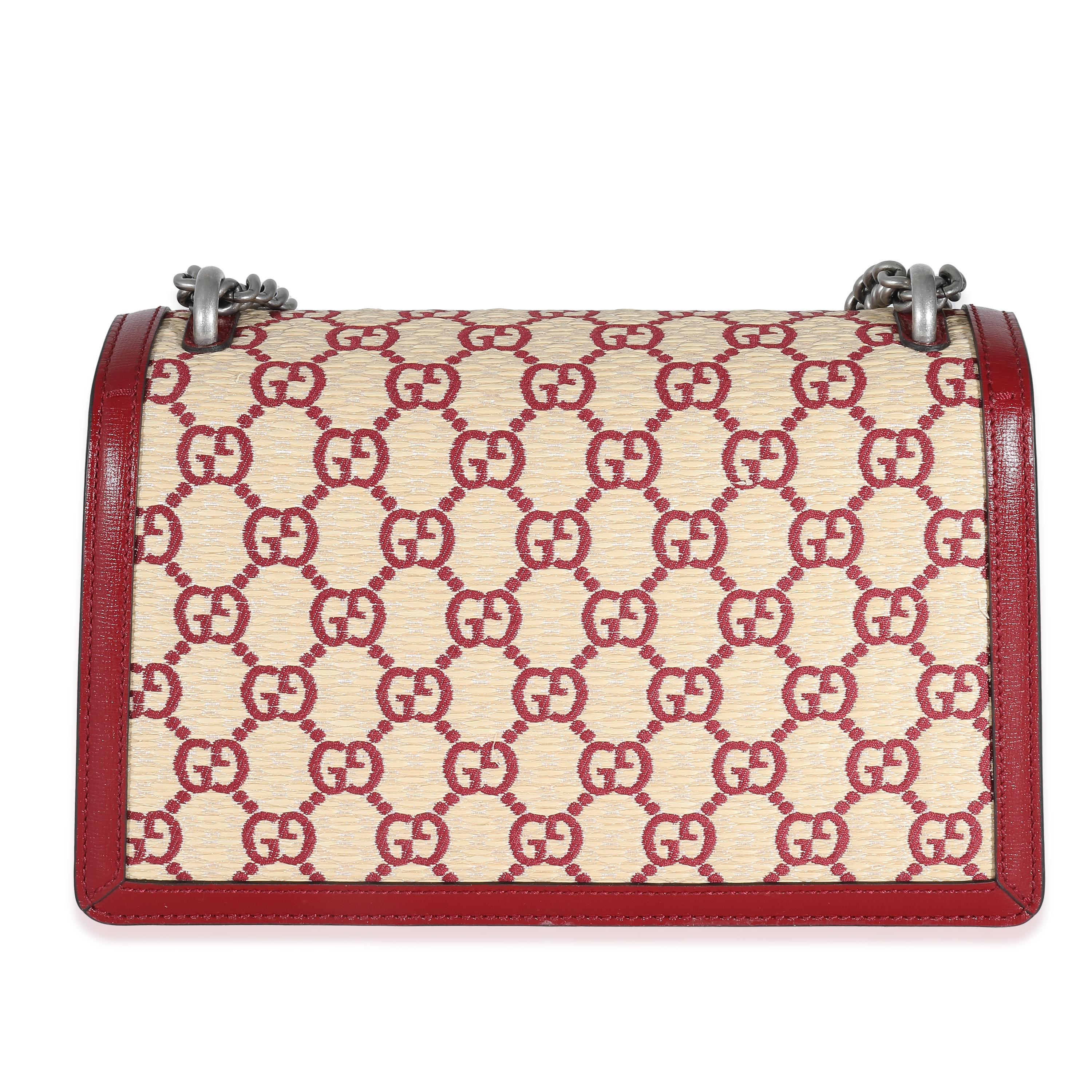 Gucci Natural Red Straw Azalea Calfskin GG Monogram Small Dionysus Bag For Sale 3