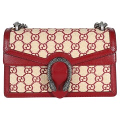 Gucci Natural Red Straw Azalea Calfskin GG Monogram Small Dionysus Bag