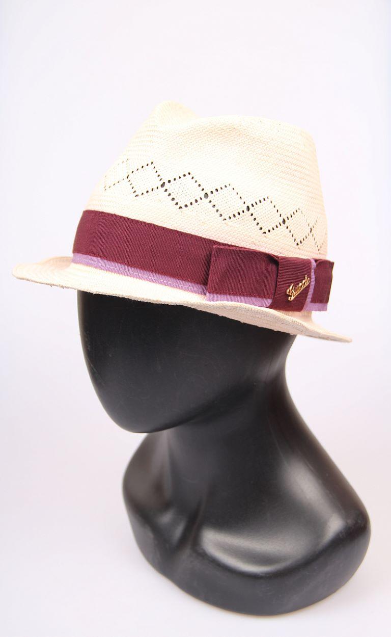Gucci Natural Straw Fedora Hat With Ribbon and Bow Medium 