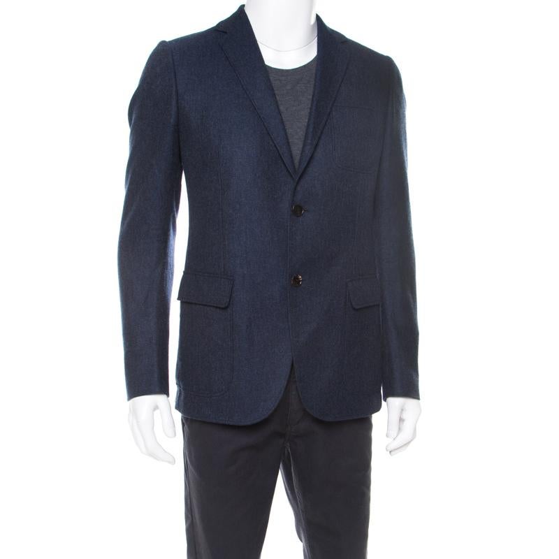 Black Gucci Nautical Blue Cashmere Patch Pocket Detail Tailored Blazer L
