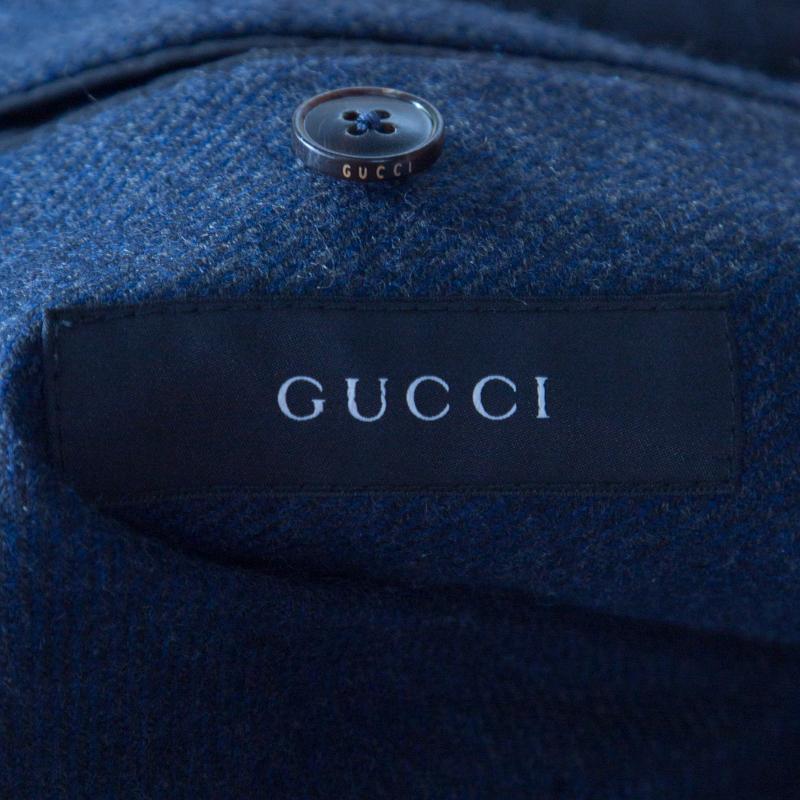 Gucci Nautical Blue Cashmere Patch Pocket Detail Tailored Blazer L In Excellent Condition In Dubai, Al Qouz 2