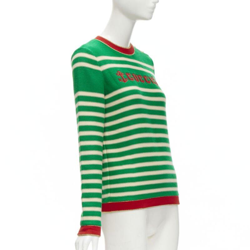Blue GUCCI Nautical sailor intarsia embroidery green beige striped sweater XS For Sale