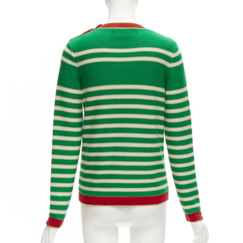 GUCCI Náutico marinero bordado de intarsia jersey de rayas verde beige XS 1