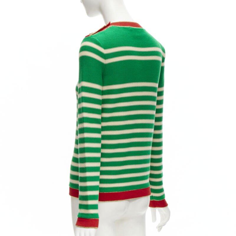 GUCCI Náutico marinero bordado de intarsia jersey de rayas verde beige XS 2