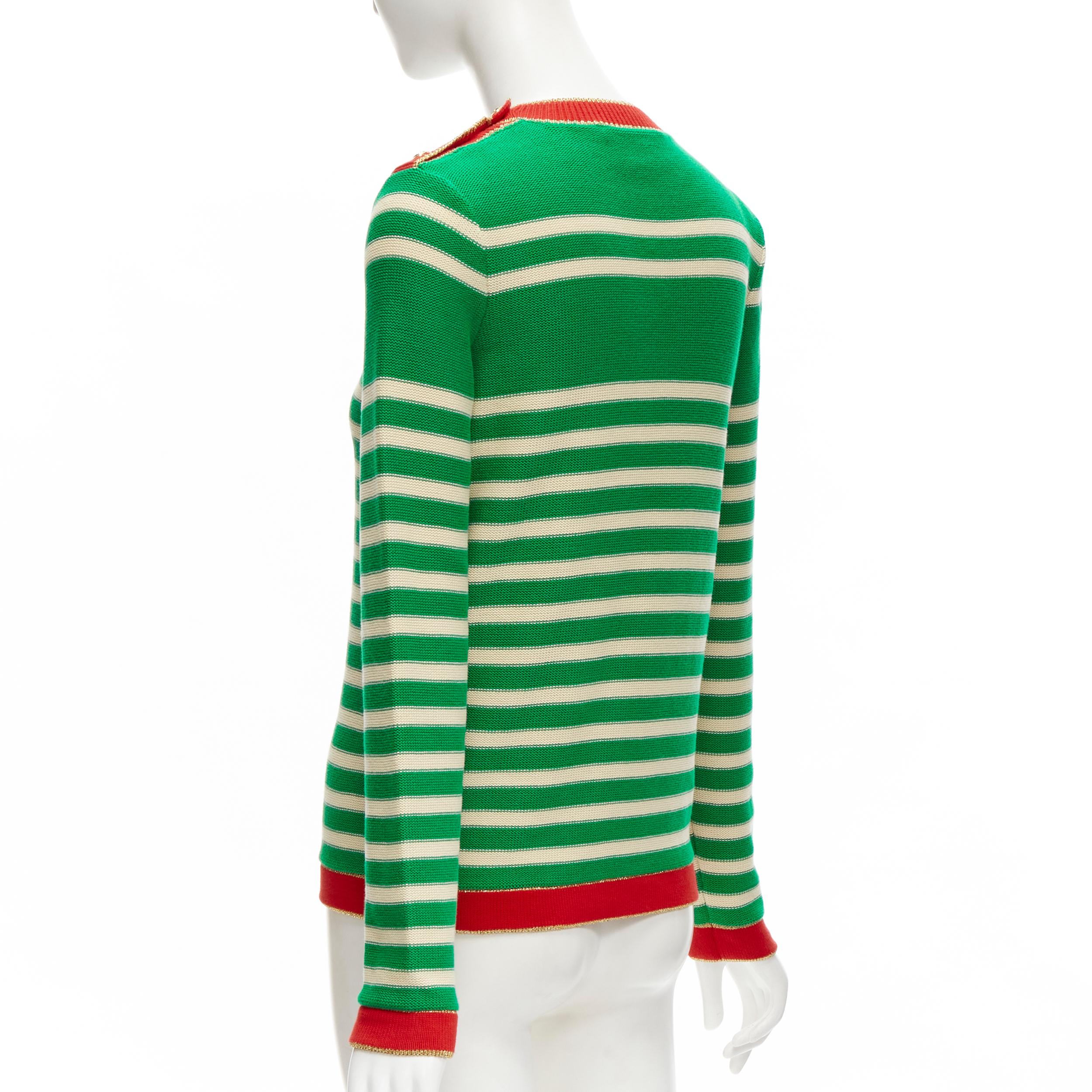 Beige GUCCI Nautical sailor intarsia embroidery green beige striped sweater XS For Sale