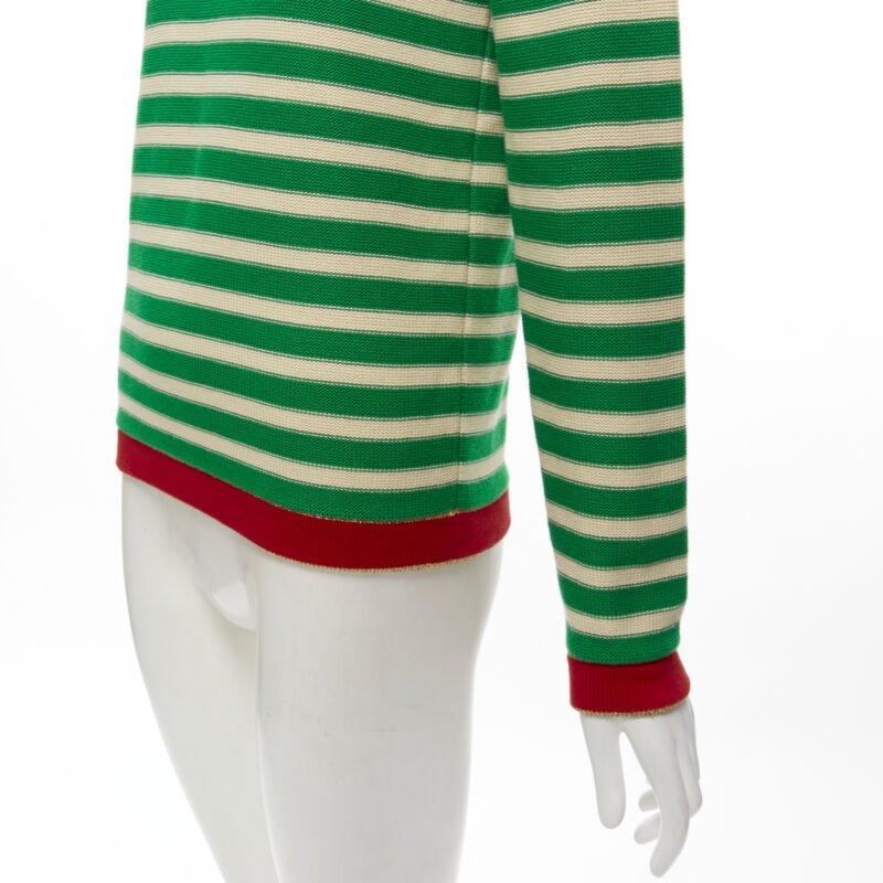 GUCCI Nautical sailor intarsia embroidery green beige striped sweater XS For Sale 3