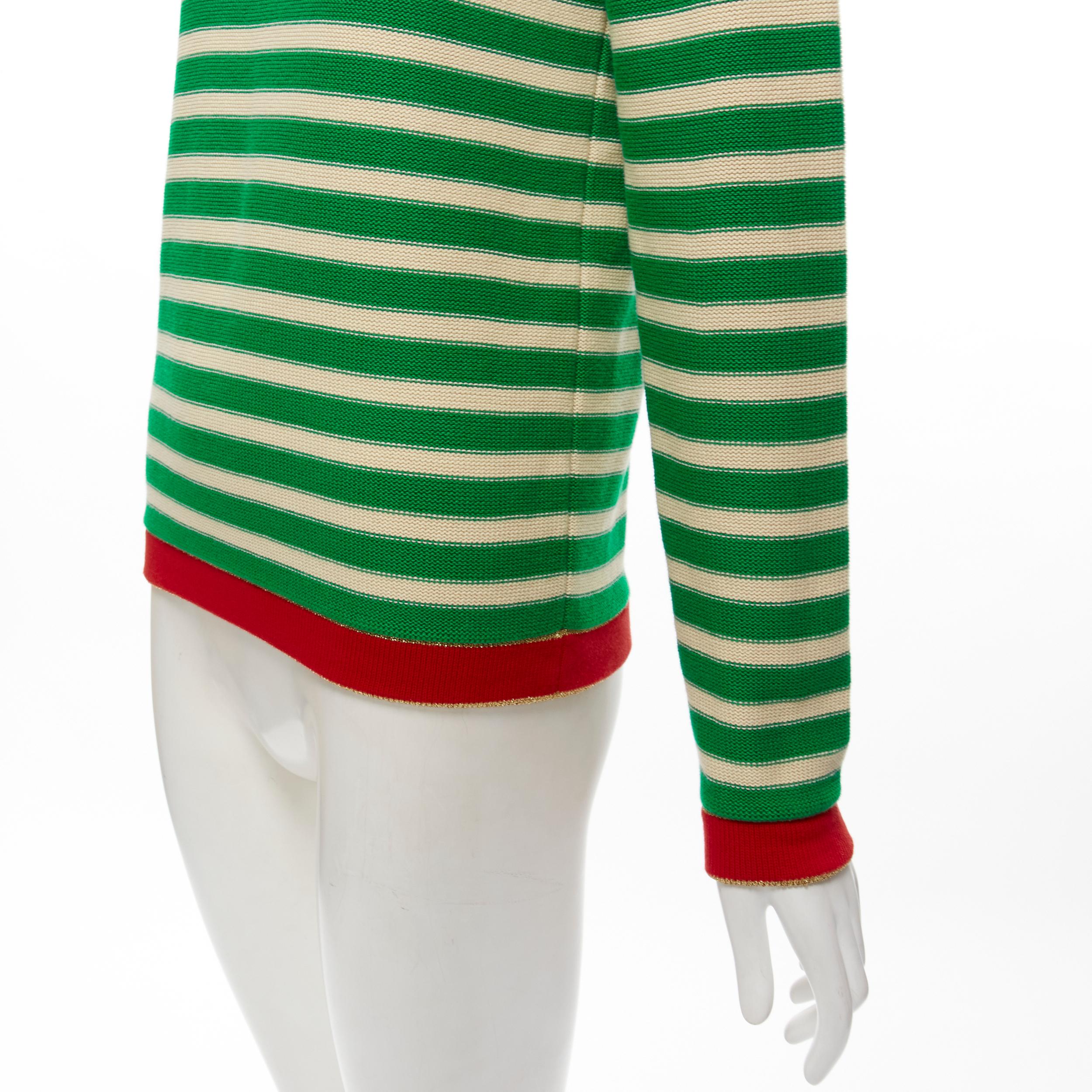 Women's GUCCI Nautical sailor intarsia embroidery green beige striped sweater XS For Sale