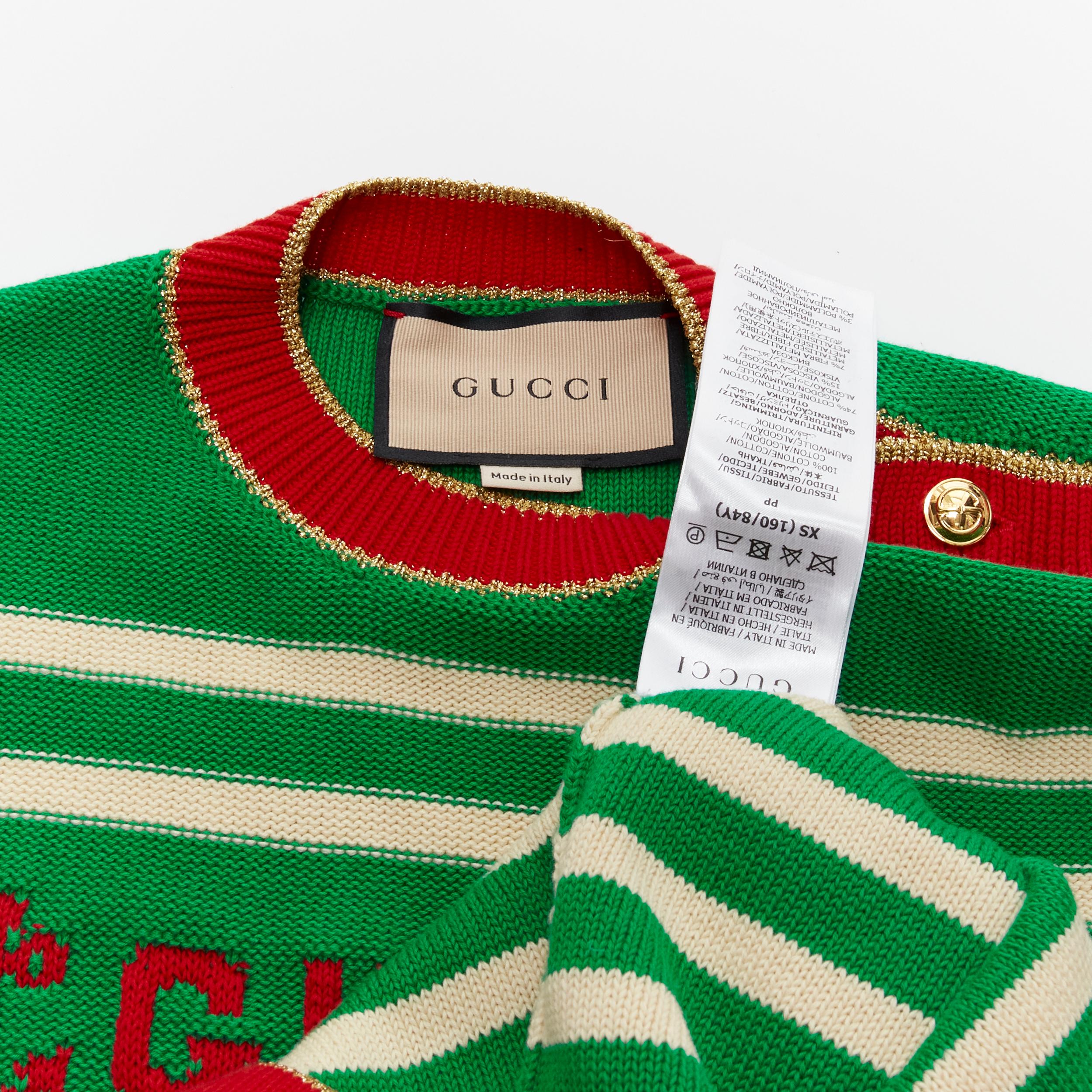 GUCCI Nautical sailor intarsia embroidery green beige striped sweater XS For Sale 1