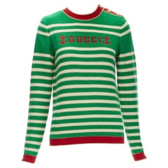 GUCCI Maglione nautico intarsio ricamo verde beige a righe XS