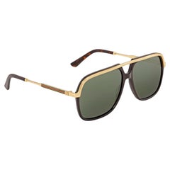 Gucci Navigator Sunglasses, Black & Gold Metal Frame, Japan