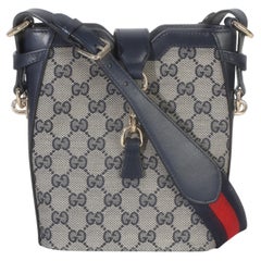 Gucci Navy Beige GG Monogram Canvas Mini Bucket Bag