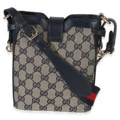 Gucci Navy Beige GG Supreme Monogram Mini Shadow Bucket Bag
