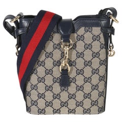 Gucci Navy Beige GG Supreme Monogram Mini Shadow Bucket Bag