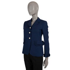 GUCCI navy blue 2016 PEARL BUTTON RUFFLED CREPE Blazer Jacket 38 XS