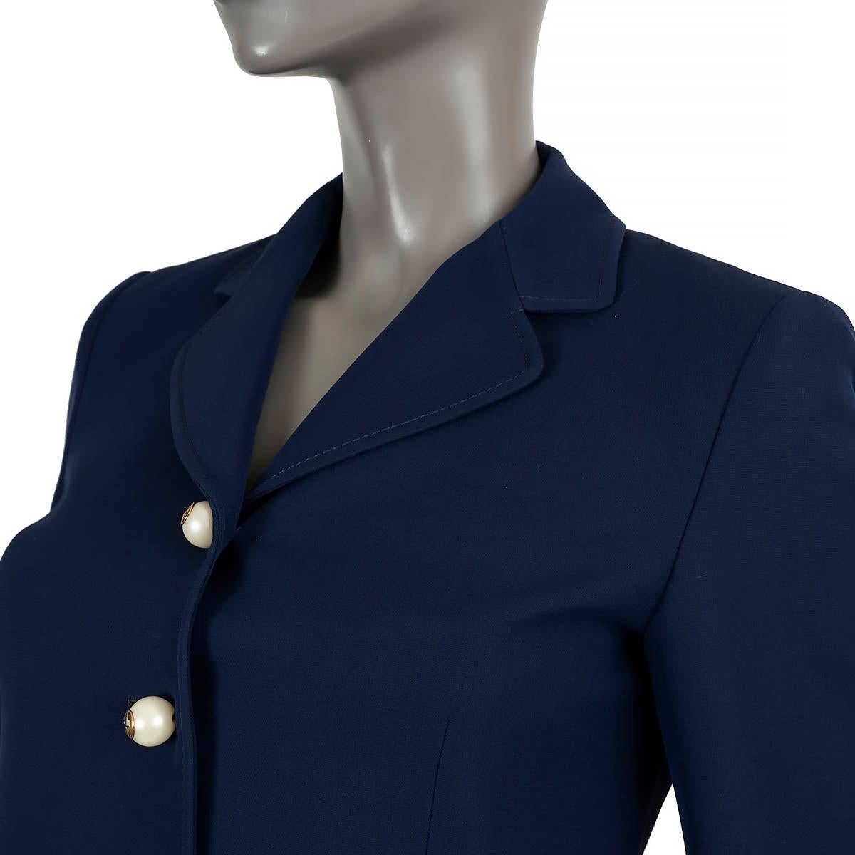 GUCCI navy blue 2016 PEARL BUTTON RUFFLED CREPE Blazer Jacket 38 XS For Sale 1