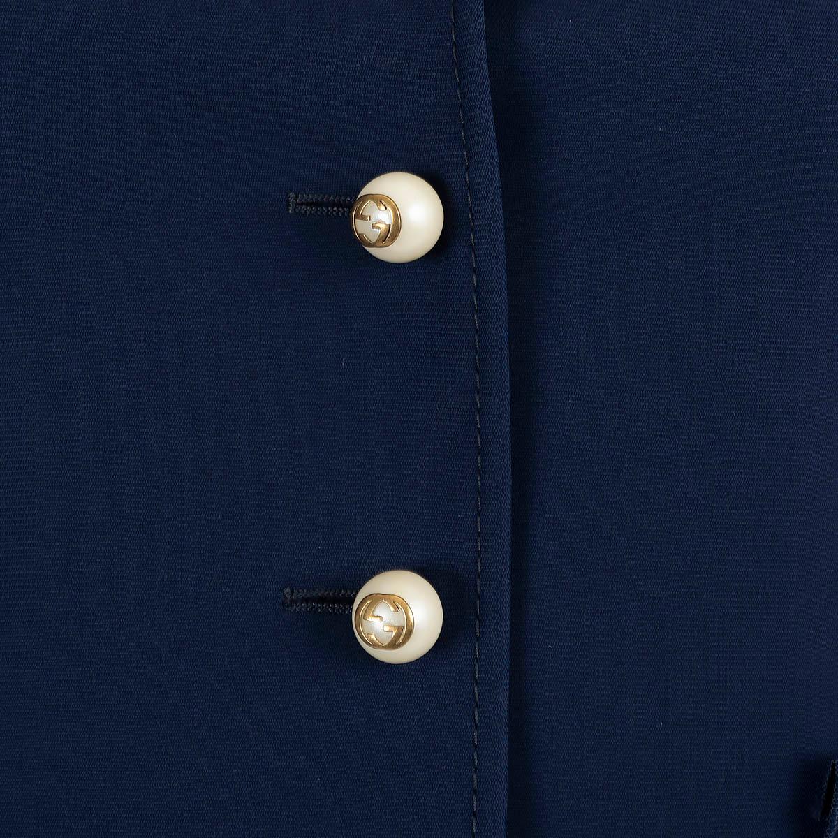 GUCCI navy blue 2016 PEARL BUTTON RUFFLED CREPE Blazer Jacket 38 XS For Sale 2