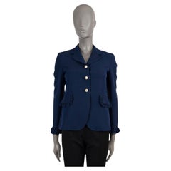 GUCCI navy blue 2016 PEARL BUTTON RUFFLED CREPE Blazer Jacket 38 XS