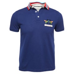 Gucci Marineblaues besticktes Gucci-Polo-T-Shirt aus Baumwolle mit Bienenmotiv S