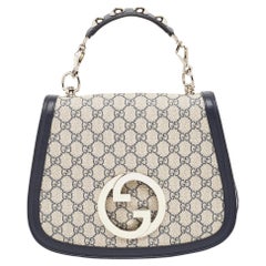 Gucci Navy Blue/Beige GG Supreme Canvas and Leather Blondie Top Handle Bag