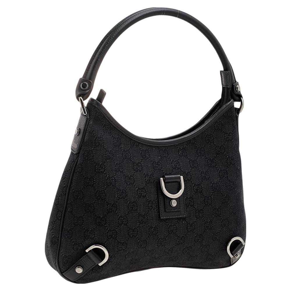 Women's Gucci Navy Blue/Black GG Canvas And Leather Medium Abbey D-Ring Hobo