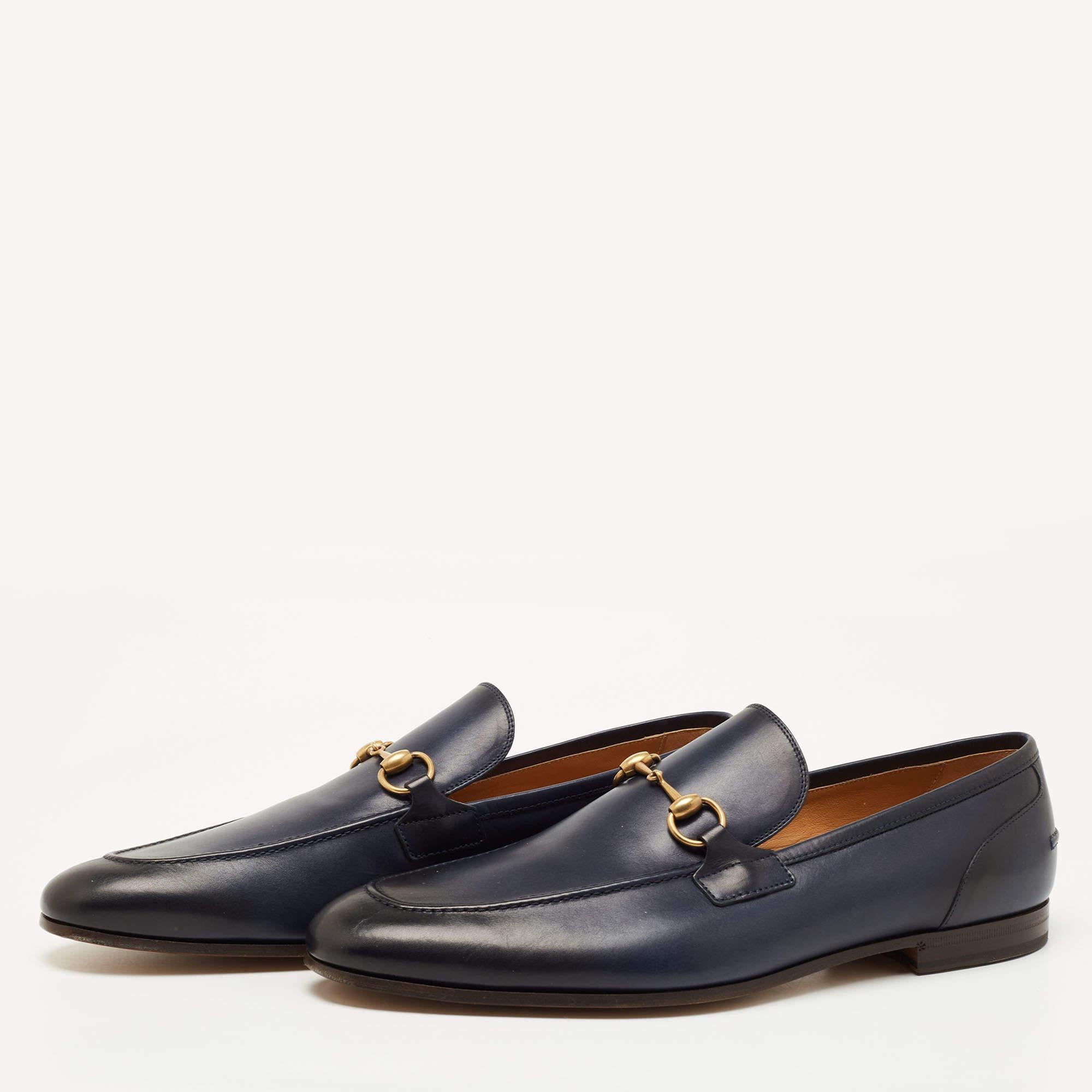 Gucci Navy Blue/Black Leather Jordaan Loafers Size 47 4