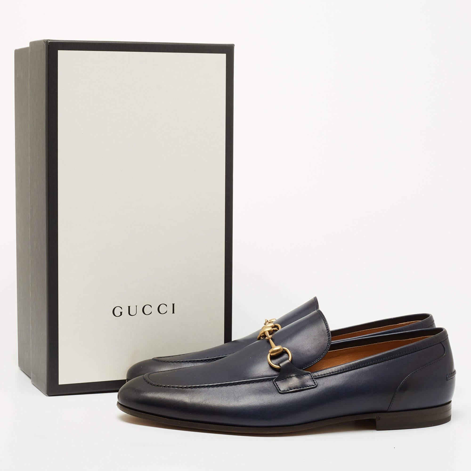 Gucci Navy Blue/Black Leather Jordaan Loafers Size 47 5