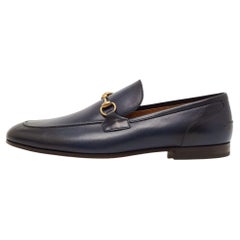 Gucci Navy Blue/Black Leather Jordaan Loafers Size 47