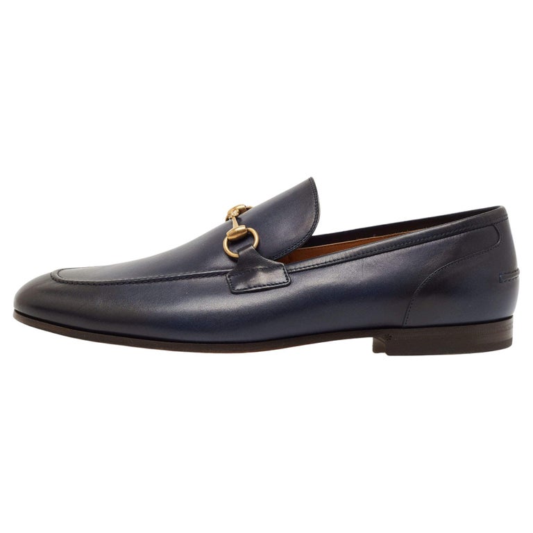 Gucci Navy Blue/Black Leather Jordaan Loafers Size 47 For Sale at 1stDibs