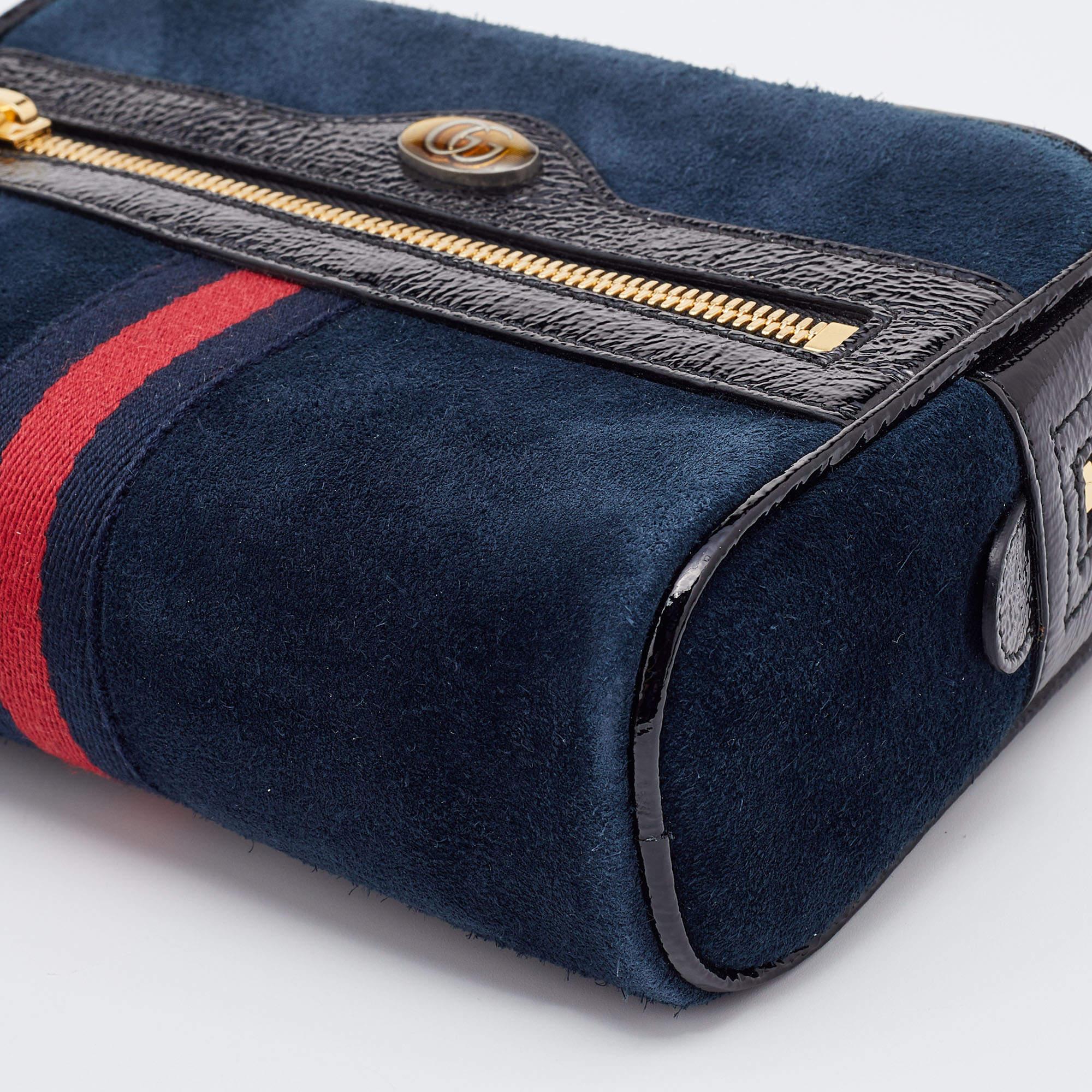 Gucci Navy Blue/Black Suede and Patent Leather GG Ophidia Belt Bag 7