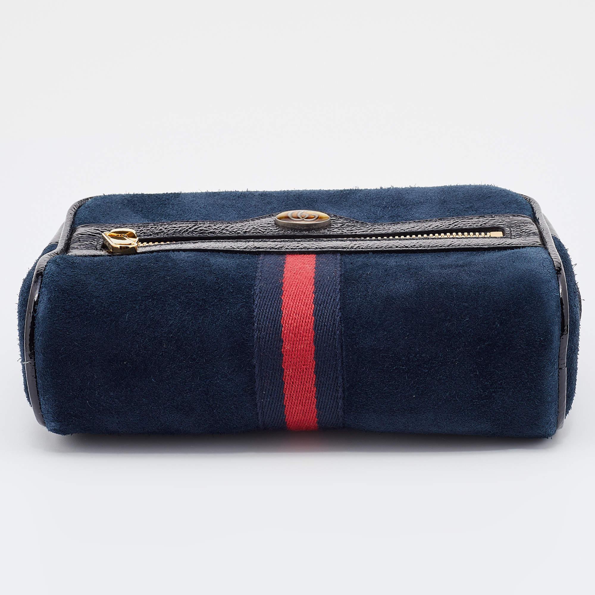 Women's Gucci Navy Blue/Black Suede and Patent Leather GG Ophidia Belt Bag