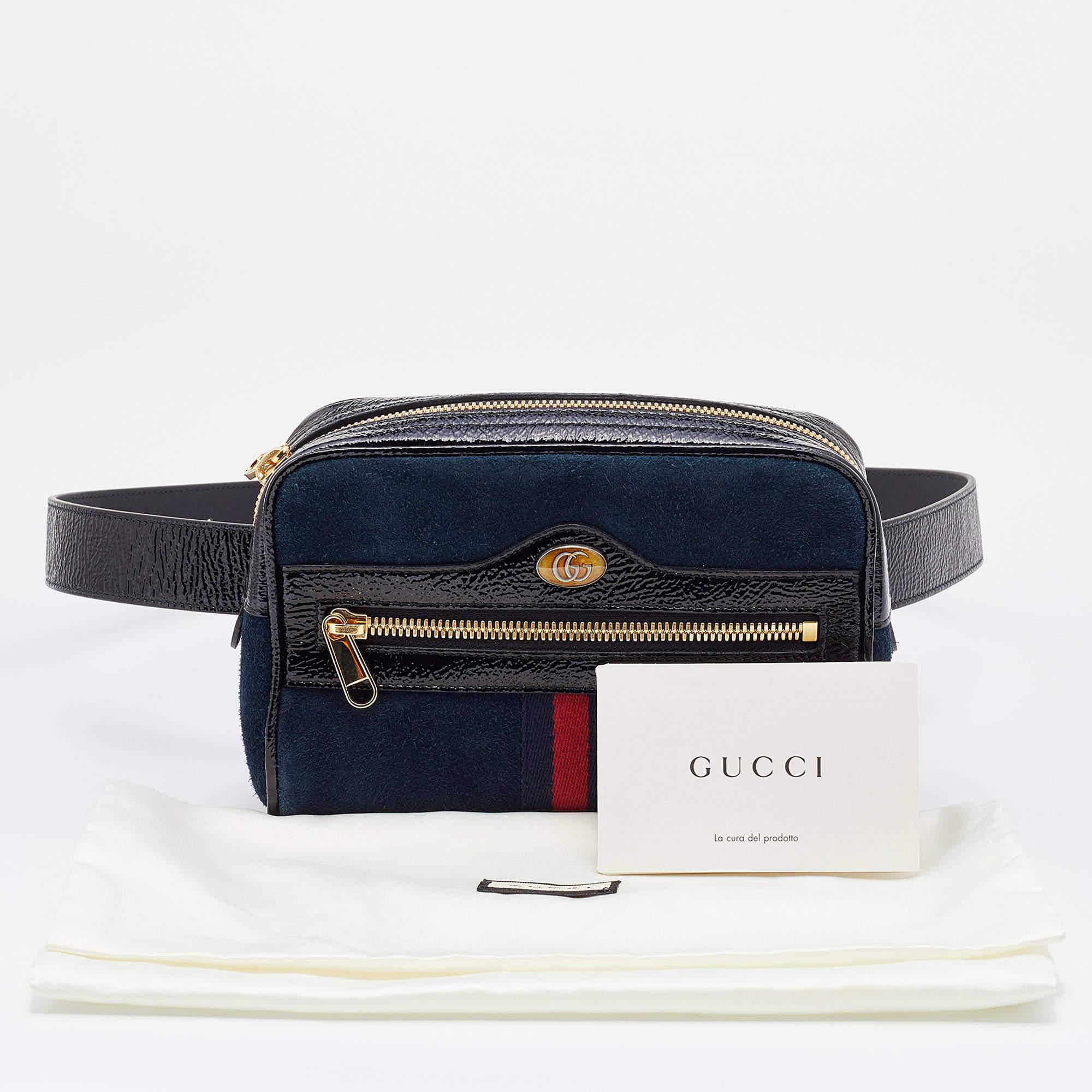 Gucci Navy Blue/Black Suede and Patent Leather GG Ophidia Belt Bag 3