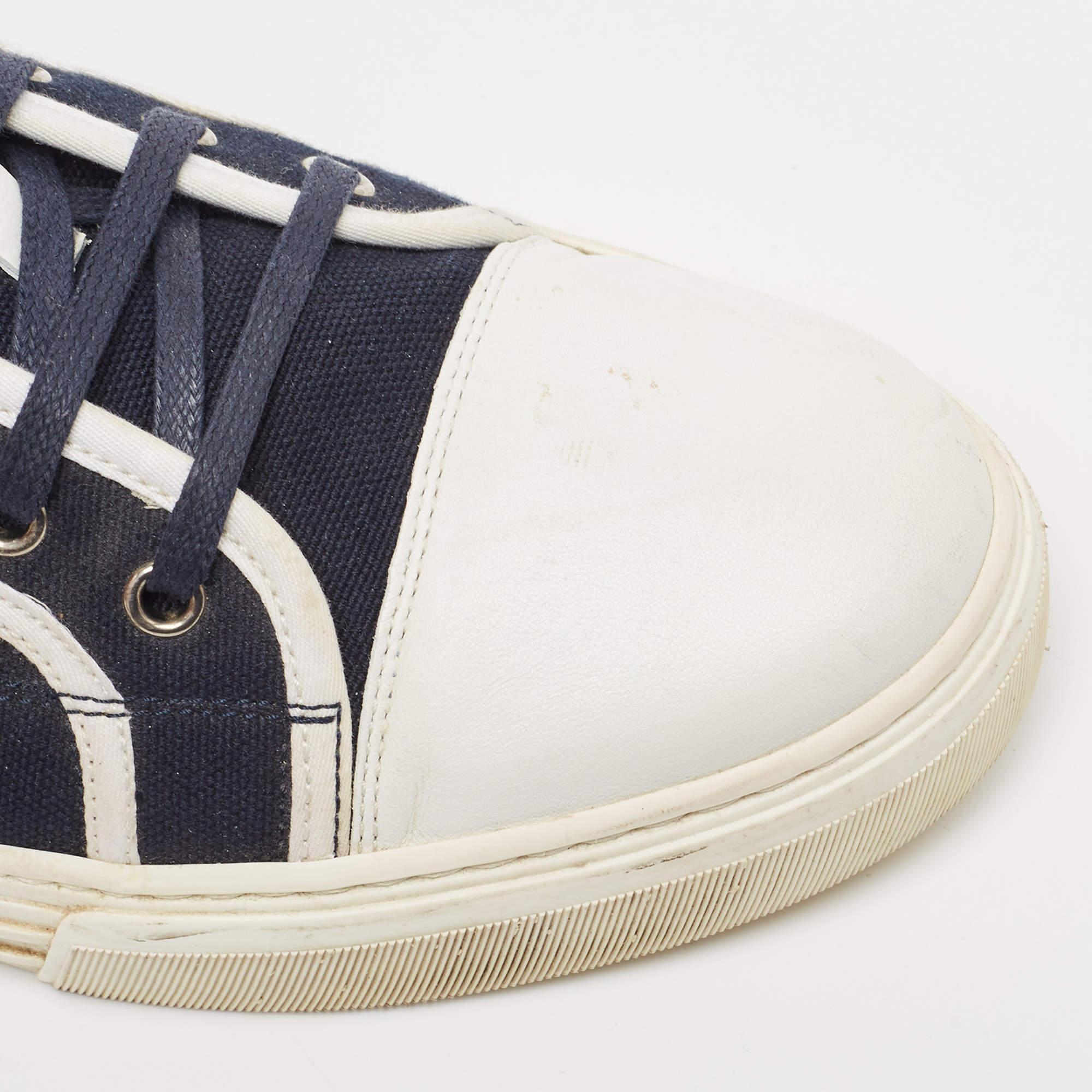 Gucci Navy Blue Canvas And Leather Web Detail Lace Up Sneakers Size 44.5 For Sale 1