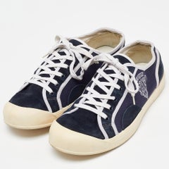 Gucci Navy Blue Canvas and Suede Signature Crest Sneakers Size 42