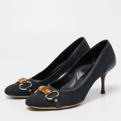 Gucci, Pumps Bambo Horsebit in Tela Blu Navy Taglia 39