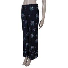 GUCCI navy blue cotton 2018 FLORAL JACQUARD Pants 44 L