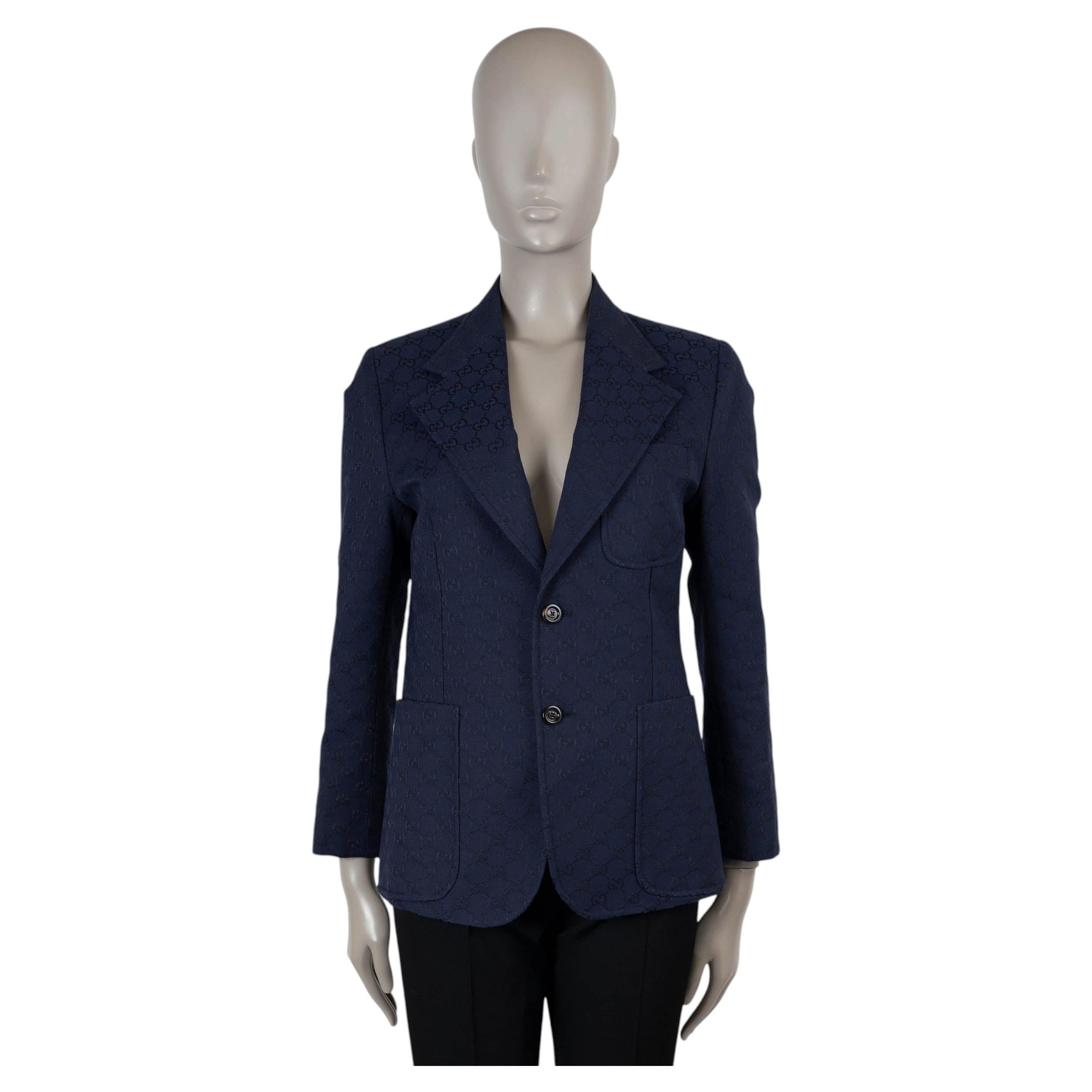 GUCCI navy blue cotton 2022 GG MONOGRAM JACQUARD Blazer Jacket 46 XS