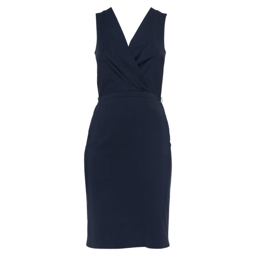 Gucci Navy Blue Cotton Faux Wrap Detail Sleeveless Sheath Dress S