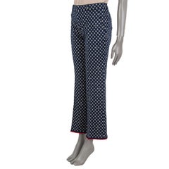 GUCCI navy blue cotton GEOMETRIC G JACQUARD BOOT LEG Pants 40 S