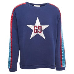 Gucci Navy Blue Cotton GG Star Crew Neck Sweatshirt 